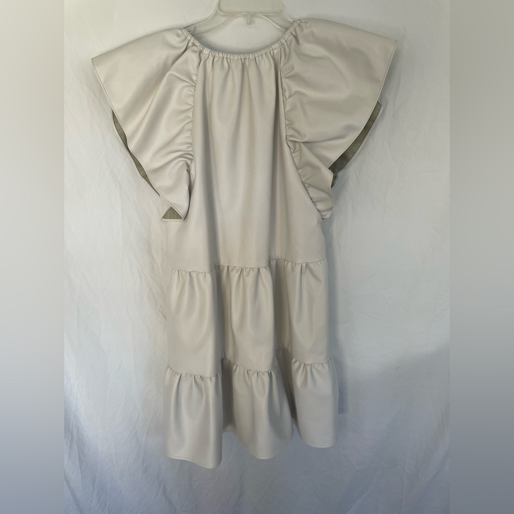 Buddy Love Ronnie White Ruffle Mini Dress Faux Leather Cream Solid NWOT - Picture 4 of 7